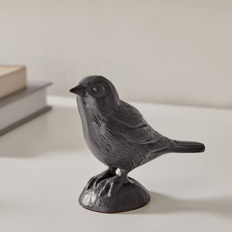 Cast Iron Bird Figurines - 4.5" - Brown - Set of 2