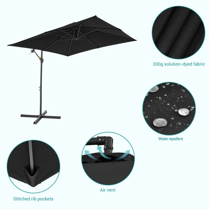 BONOSUKI 8.2x8.2ft Offset Patio Umbrella Hanging Umbrella w/Steel Ribs