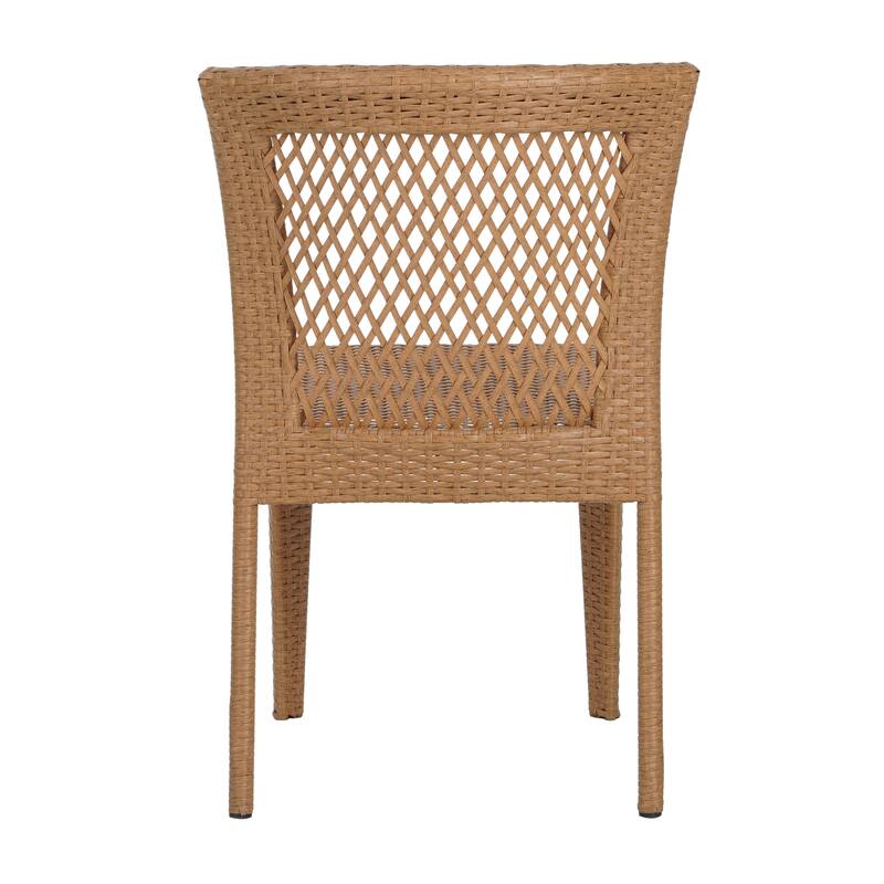 Roomfitters Set of 2 Stackable Outdoor Dining Chairs, Diamond-Mesh PE Wicker with Iron Frame