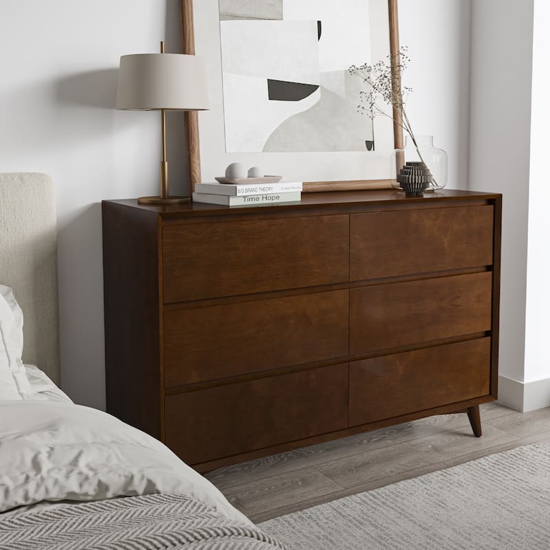 Raffaele Mid-century 6-Drawer Dresser with Solid Wood Legs by HULALA HOME - Walnut