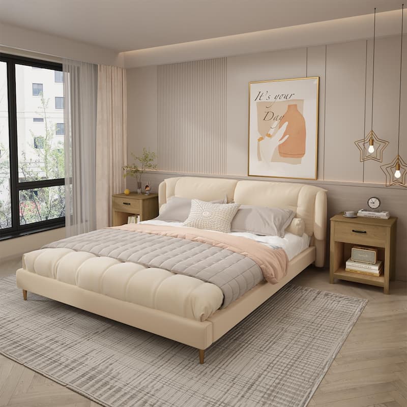 Wood Nightstand with Drawer and Open Shelf, Modern Bedside Table with Storage, Wooden End Table for Bedroom