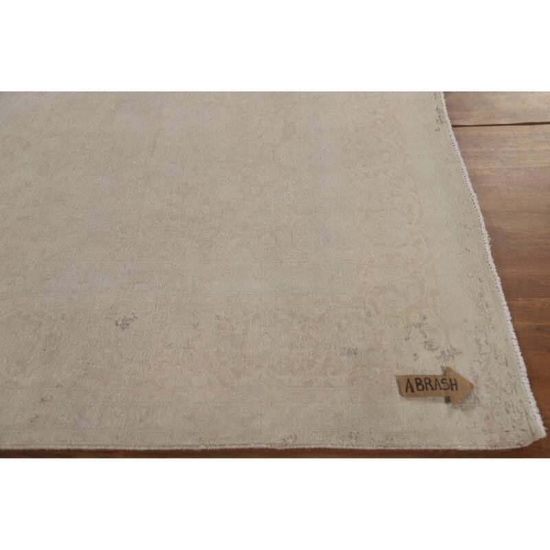 Hand Knotted Oriental 100% Wool Carpet Traditional Distressed Beige & Ivories Kashan Area Rug - 13' 0'' X 9' 4''