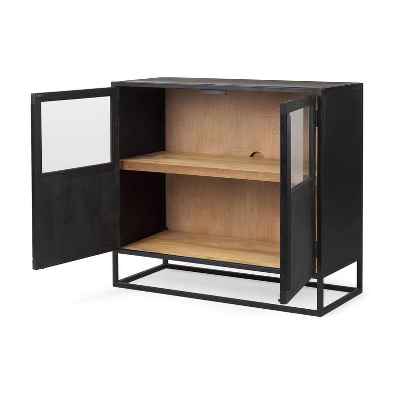 Sloan Dark Brown Solid Wood w/ Black Metal Frame Accent Cabinet