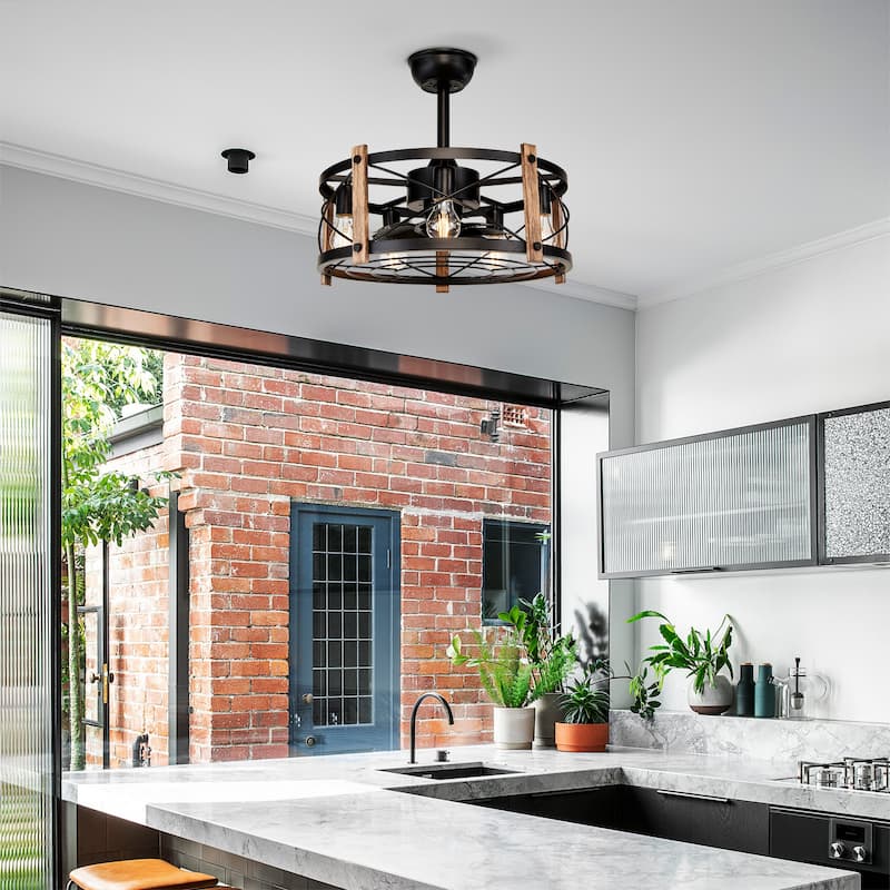 20" Ceiling Fan With Remote Control, Quiet Motor Fan Light, Indoor Chandelier Ceiling Fan for Bedroom, Living room - Matte Black