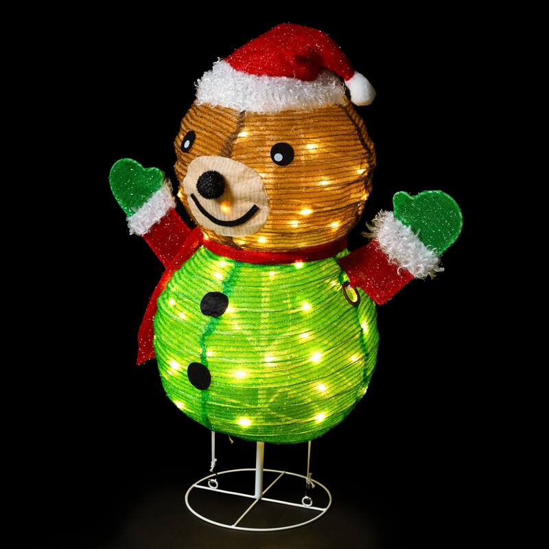 Pre-Lit LED Pop-up Bear in Santa Hat Outdoor Christmas Decoration - 27" - Brown