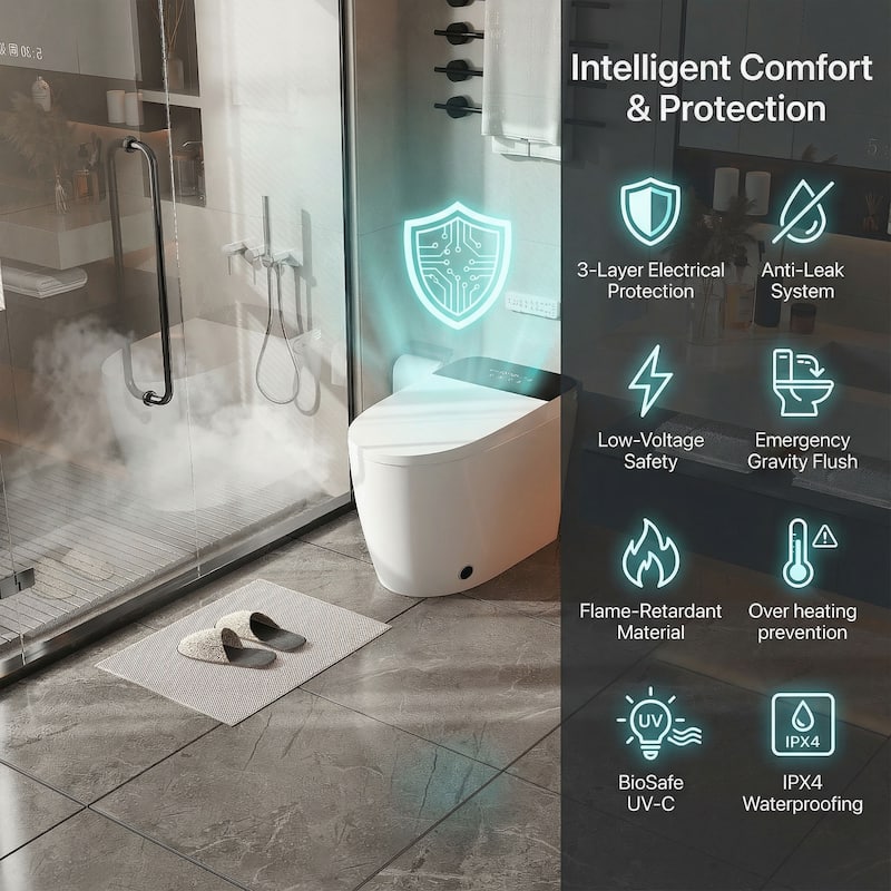 Smart Toilet Heated Seat, Warm Air Dryer, UV-C Sterilization, Auto Flush & Remote Control, One-Piece Intelligent Toilet