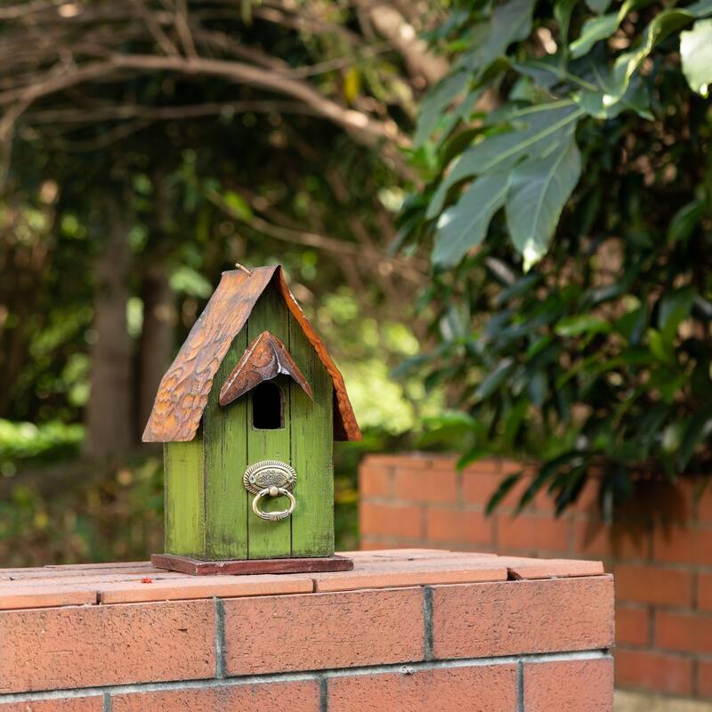 Glitzhome 11.75"H Wooden Hand Painted Distressed Birdhouse