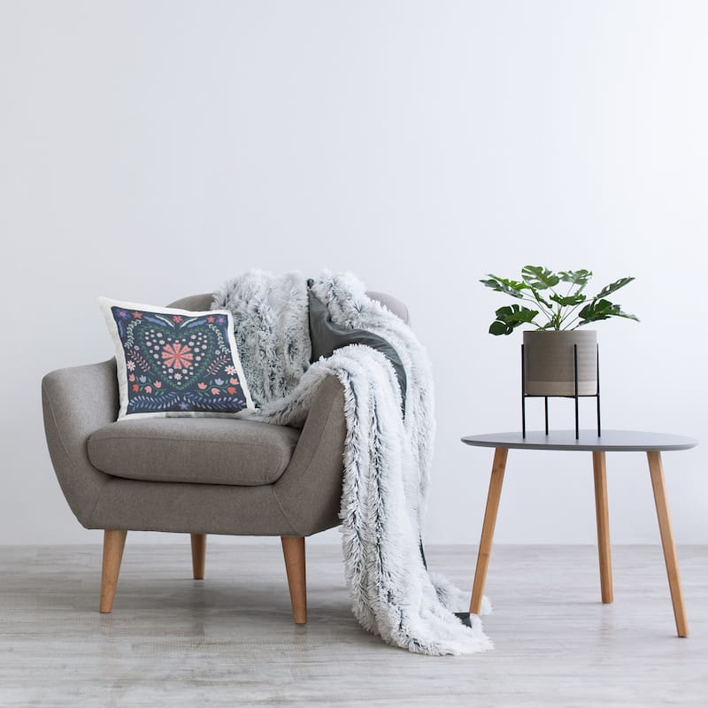 Stupell Folk Flowers in Heart Pattern Decorative Printed Throw Pillow Design by Sazerelli Designs