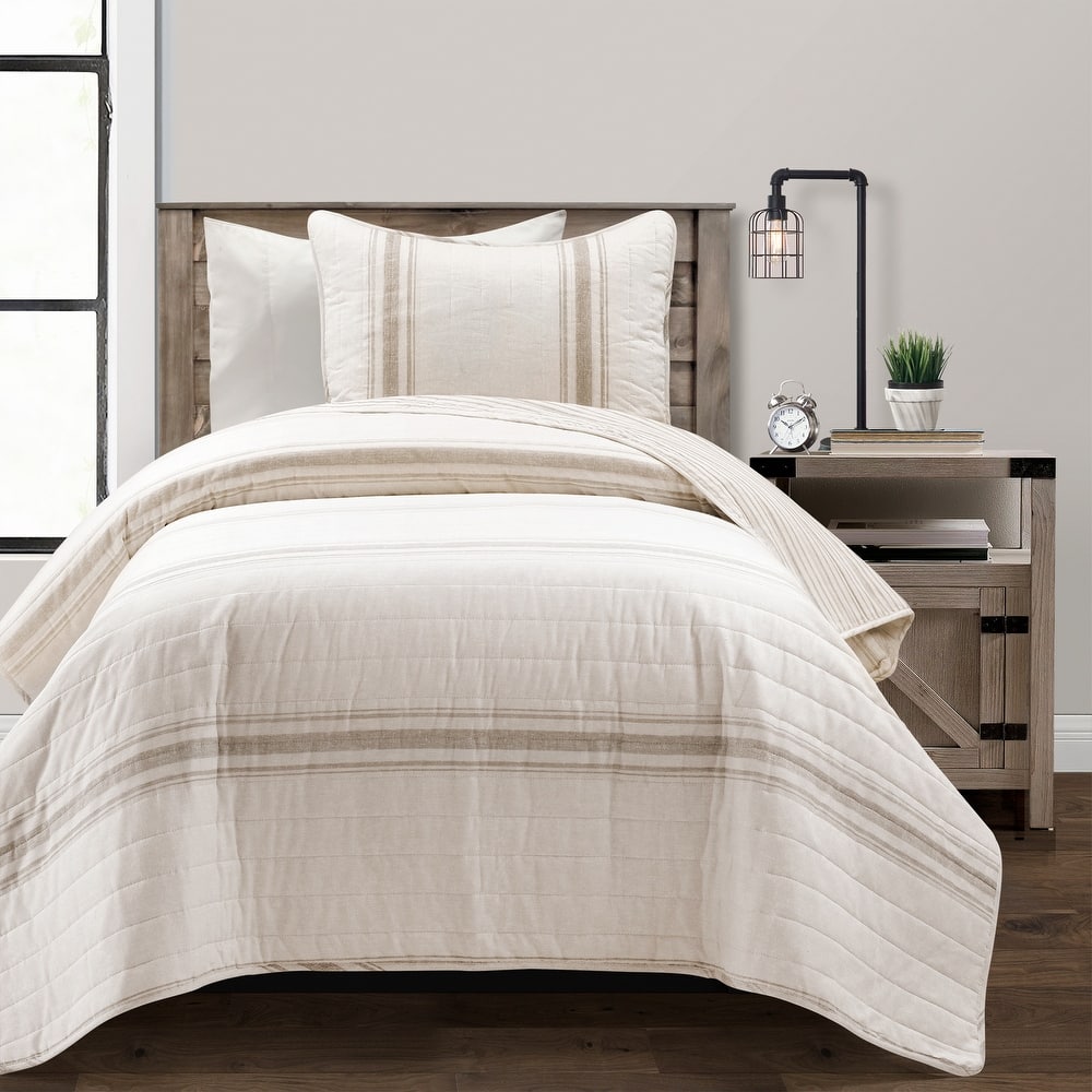 Lush Decor Farmhouse Stripe Reversible Cotton Twin-XL 2 Piece Quilt