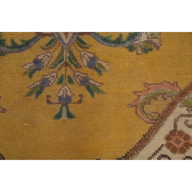 Hand Knotted Oriental 100% Wool Carpet Traditional Floral Yellow & Gold Tabriz Area Rug - 12' 3'' X 9' 7''