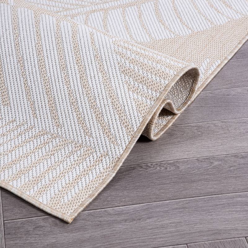 World Rug Gallery Distressed Palm Leaves Textured Flat Weave Indoor/Outdoor Area Rug