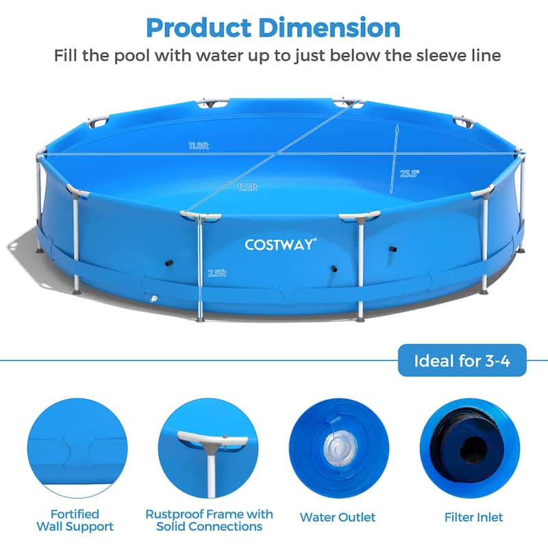 Round Above Ground Swimming Pool Patio Frame Pool W/ Pool Cover