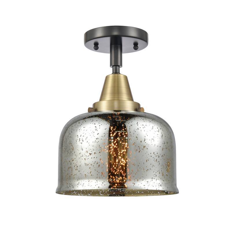 Innovations Lighting Caden Bell - 1 Light 8" Flush Mount - Silver Plated Mercury/Black Antique Brass