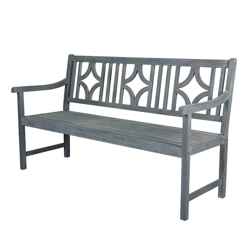 Laurel 59.1" 3-Seat Ogee Diamond-Back 600-Lbs Support Acacia Wood Outdoor Garden Patio Bench, by JONATHAN Y