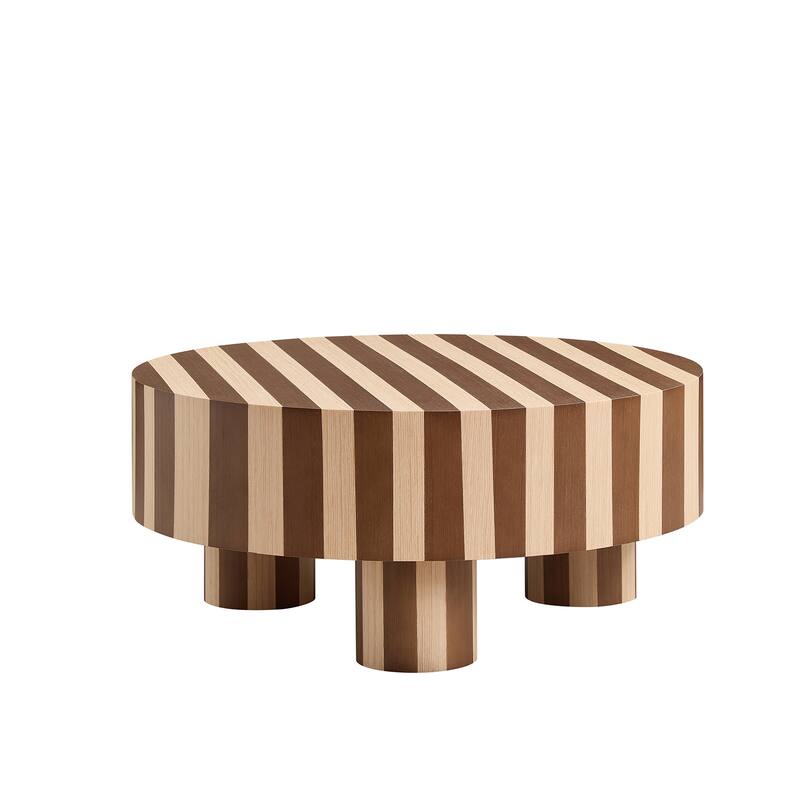 Round Wood Coffee Table, Natural Finish For Living Room