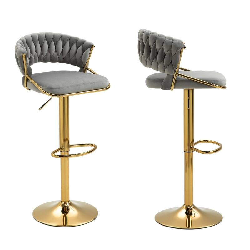 2/4 Set Velvet Adjustable Counter Stools Swivel Bar Stools With Backs - 24"-33"
