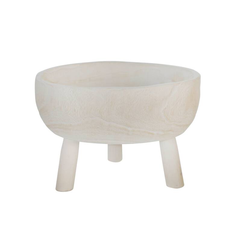 Sagebrook Home Paulownia Wood Decorative Bowl with Tripod Legs - Handcrafted Coastal Accent for Modern and Rustic Decor