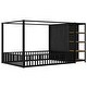 preview thumbnail 11 of 10, Safety Design Metal Frame Floor Bed with Wardrobe, Many Storage Shelves, Full Size, Black