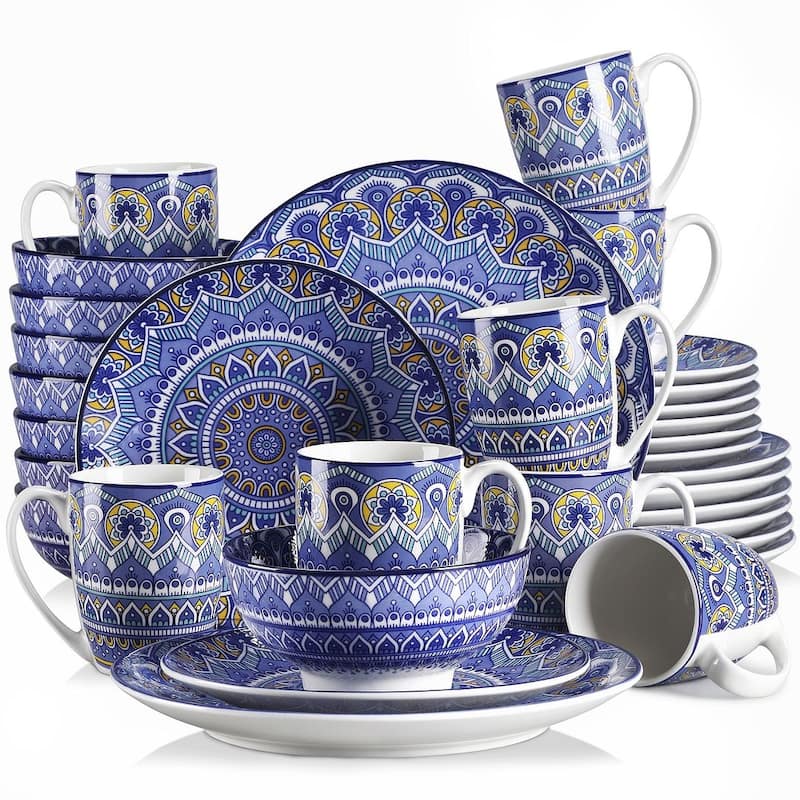 vancasso Mandala Bohemian Porcelain Dinnerware Set (Service for 4) - Sapphrine - 32 Piece