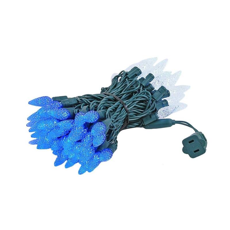 70 Light C6 LED Christmas Mini Light Set, Blue/Pure White, Green Wire, 24 Feet - Large