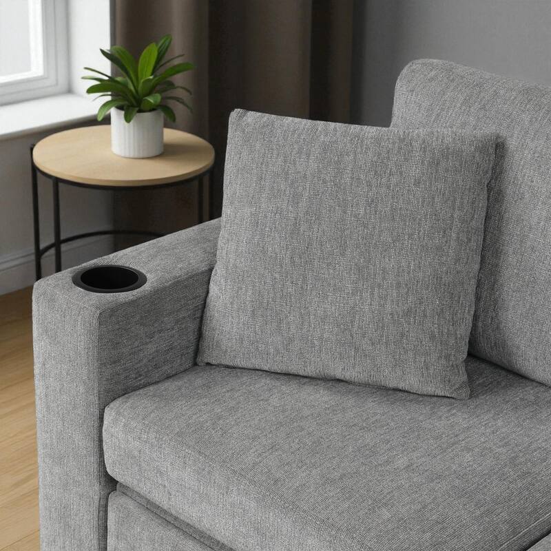 107.1" Convertible Sectional Sofa Pull-Out Sleeper U-Shaped Chenille Couch with USB Ports Cup Holders and Pillows