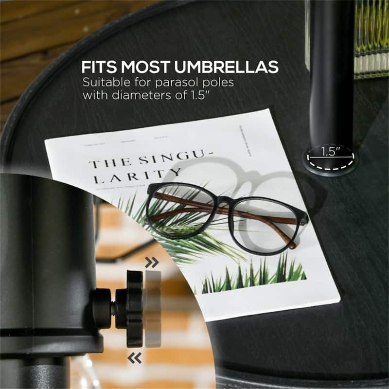 Black Umbrella Table with Wine Glass Holder and Foldable Towel Rack Waterproof HDPE Adjustable Patio Table for Pool Beach