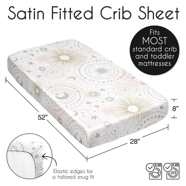Sweet Jojo Designs Blush Pink Gold Star and Moon Girl Satin Fitted Crib Sheet - Grey Celestial Sky Stars Gray Shabby Chic