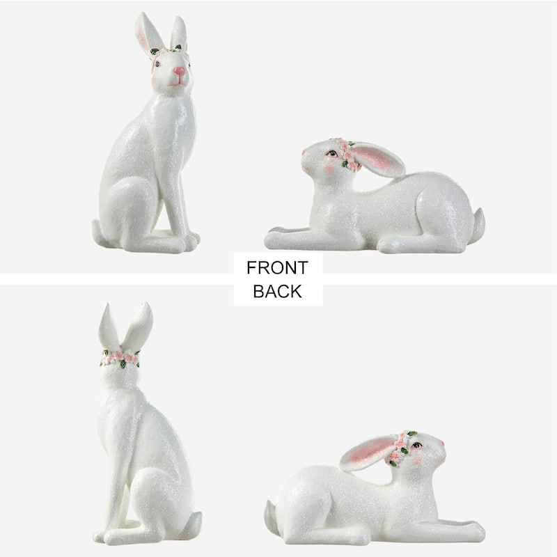 Glitzhome Easter 9.75"H Resin Bunny Figurine Table Decor Gifts (Set of 2)