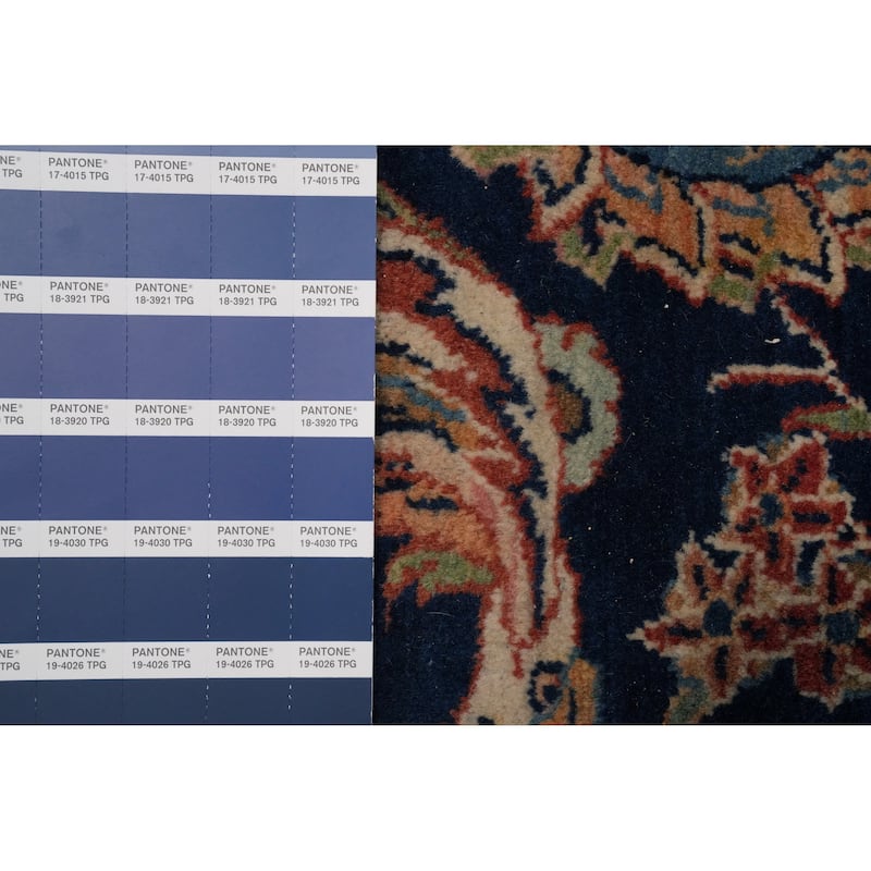 Hand Knotted Oriental 100% Wool Carpet Traditional Floral Navy Blue & Blues Kashan Area Rug - 14' 0'' X 10' 4''