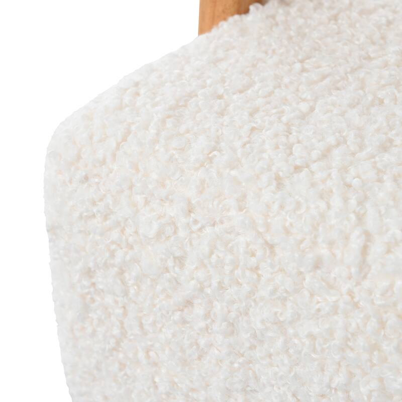 Roomfitters Mid-Century Modern Barrel Accent Chair, Luxe Teddy Boucle Fabric Armchair with Rubberwood Legs, Cream White