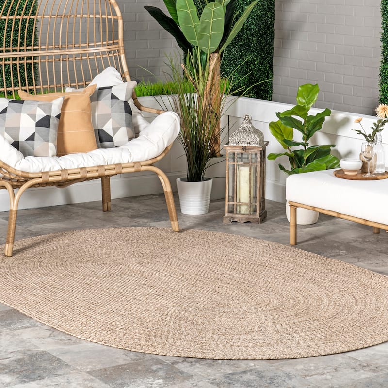 Nuloom Wynn Braided Indoor/Outdoor Area Rug - 4' x 6' Oval - Tan