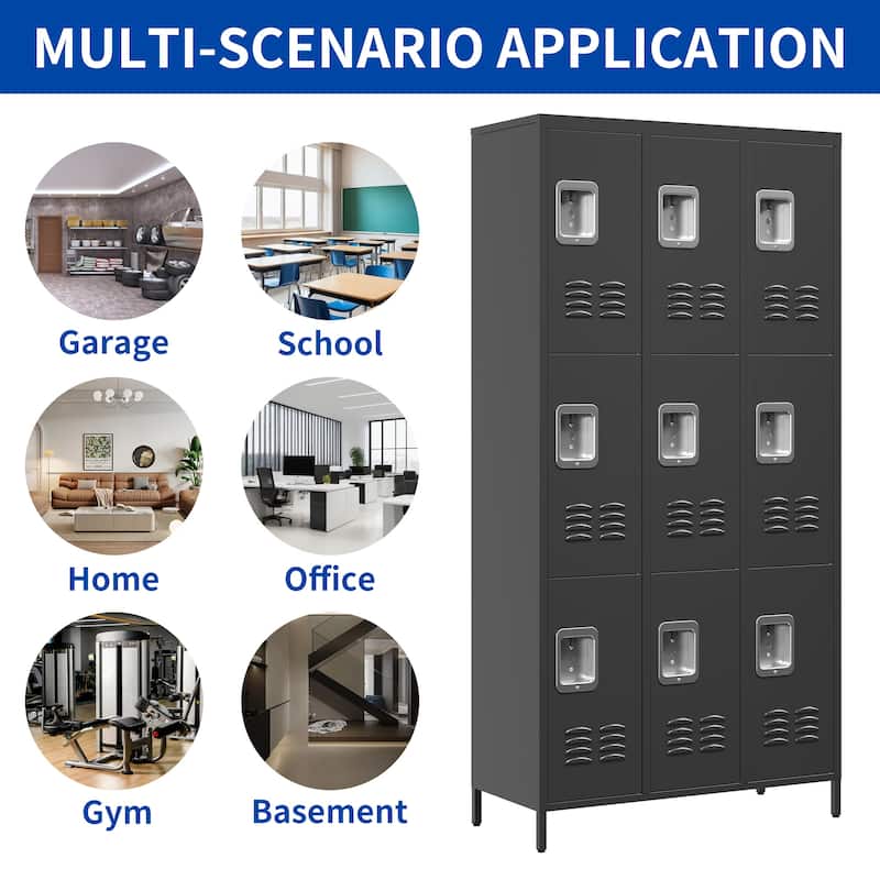 72"H Metal Lockers With 9 Door,Storage Cabinet With Lock for Employees,School,Gym