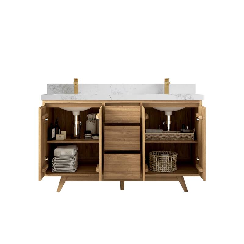 Willow Collections 60 in. W x 22 in. D Madison Teak Double Sink Bathroom Vanity with Countertop