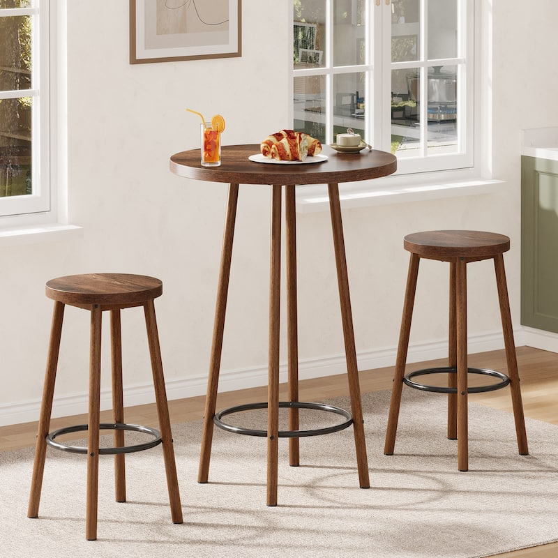 Industrial Pub Table Set: 23.6" Round Bar Table with 2 Stools