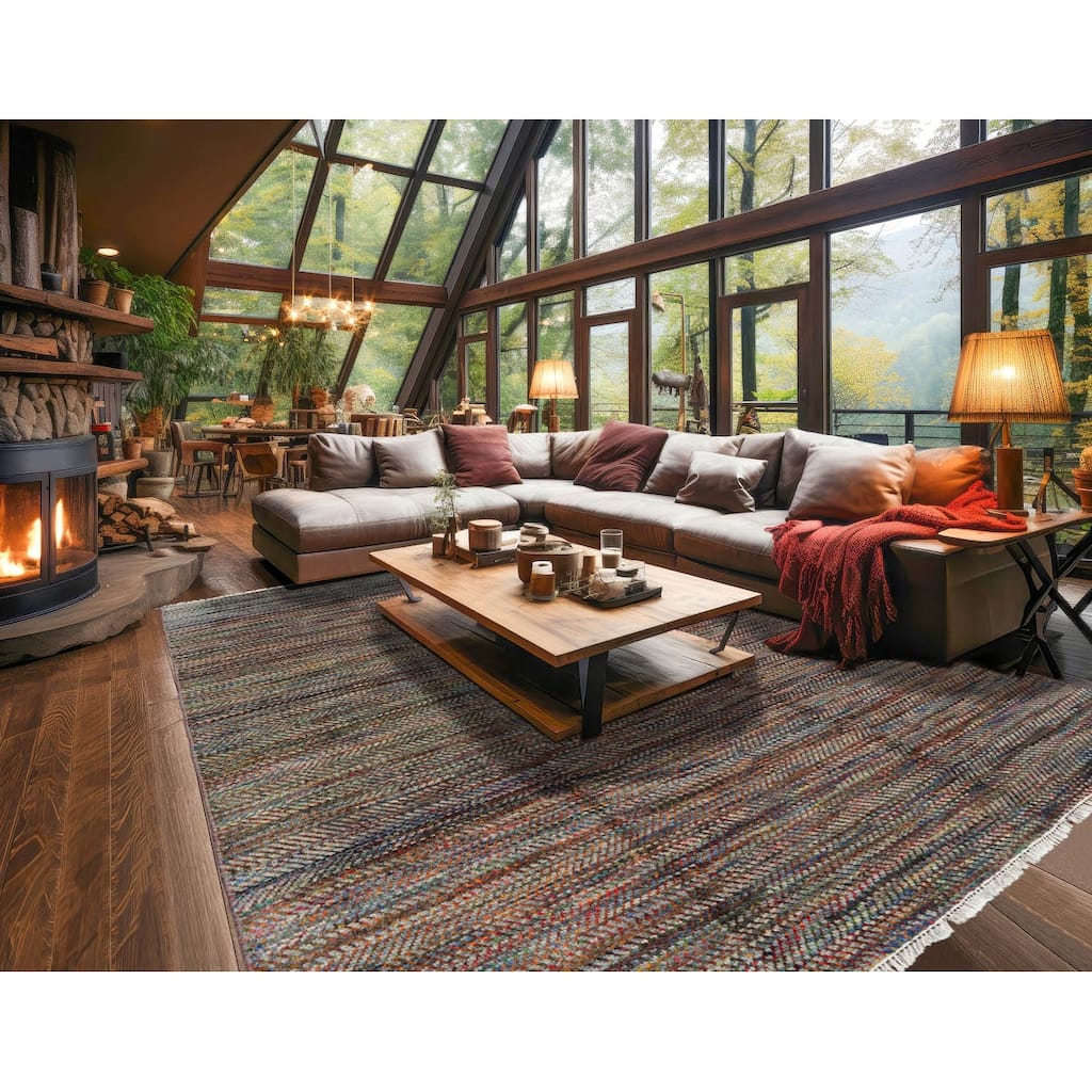 Grey Modern Wool Oriental Area Rug 8x10 Hand Knotted Geometric Style - 7' 10'' x 10'