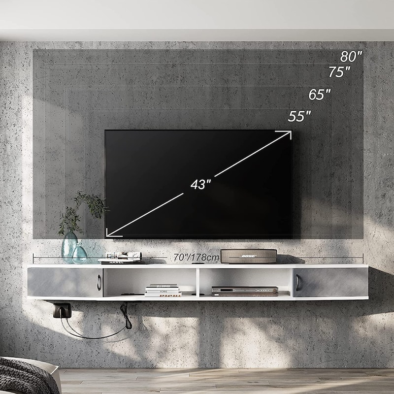 FITUEYES Floating TV Stand With Charging Station, Entertainment Center Under TV,Media Console Table - 70''