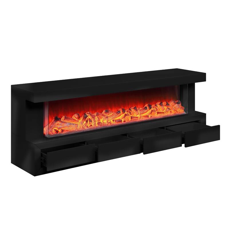 Dori TV Stand Cabinet w Electric Fireplace, Speaker, 71 Inch Black