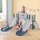 preview thumbnail 28 of 43, 7 in 1 Toddler Slide Playset, Kids Climbers Playground with Double Slides, Arch Tunnel, Ring Toss and Basketball Hoop Blue+Grey
