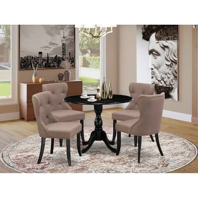 HomeStock 5-Piece Wire Brushed Black Finish Solid Wood Top Dining table with 4 Chairs with Drop Leaf Lattice Back