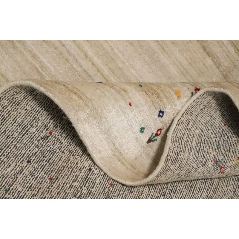 Hand Knotted Oriental Viscose Silk Carpet Tribal Animal Pictorial Beige & Ivories Gabbeh Area Rug - 9' 9'' X 10' 0''
