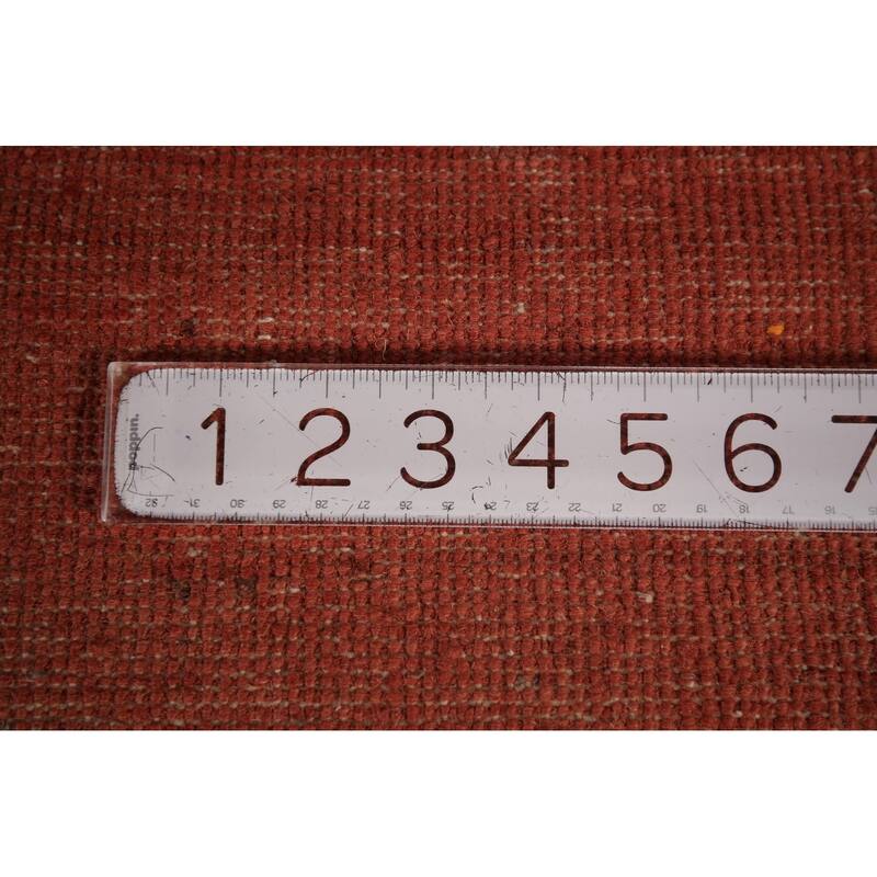Modern Gabbeh Oriental Area Rug Hand-Knotted Orange Wool Carpet - 7'11" x 9'7"