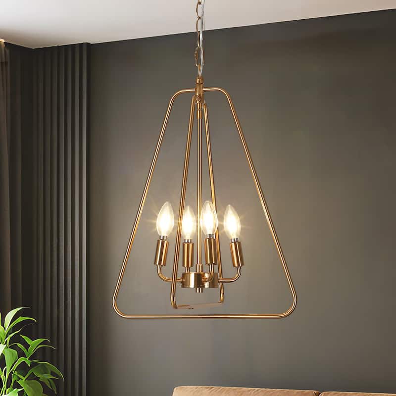 Dsmll Mid-century Modern 4-Light Chandelier Black Gold Lantern Pendant Lights for Dining Room