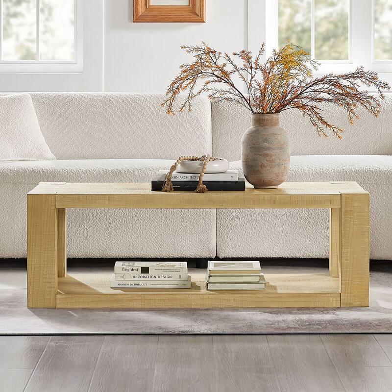 Modern Design 48 Inch Rectangular Coffee Table, 2-Tier MDF Rectangle Coffee Table for Living Room, Office