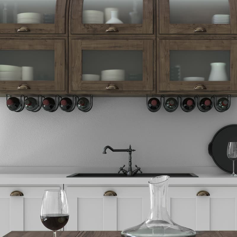 Wallniture Dijon 5-Sectional Wine Rack Wall Mounted or Under Cabinet Organizer, Black (Set of 2)