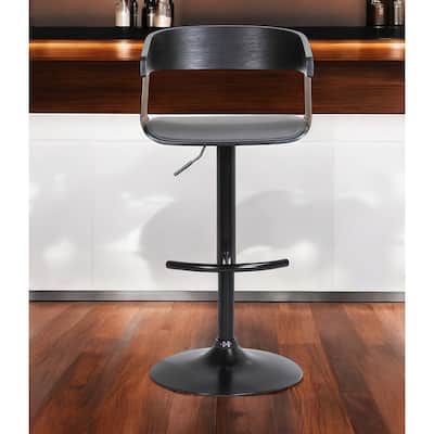 Gray and Black Faux Leather with Metal Swivel Adjustable Height Bar Chair