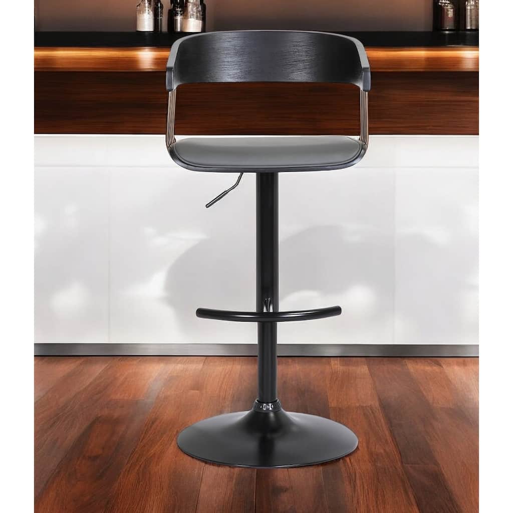Gray and Black Faux Leather with Metal Swivel Adjustable Height Bar Chair