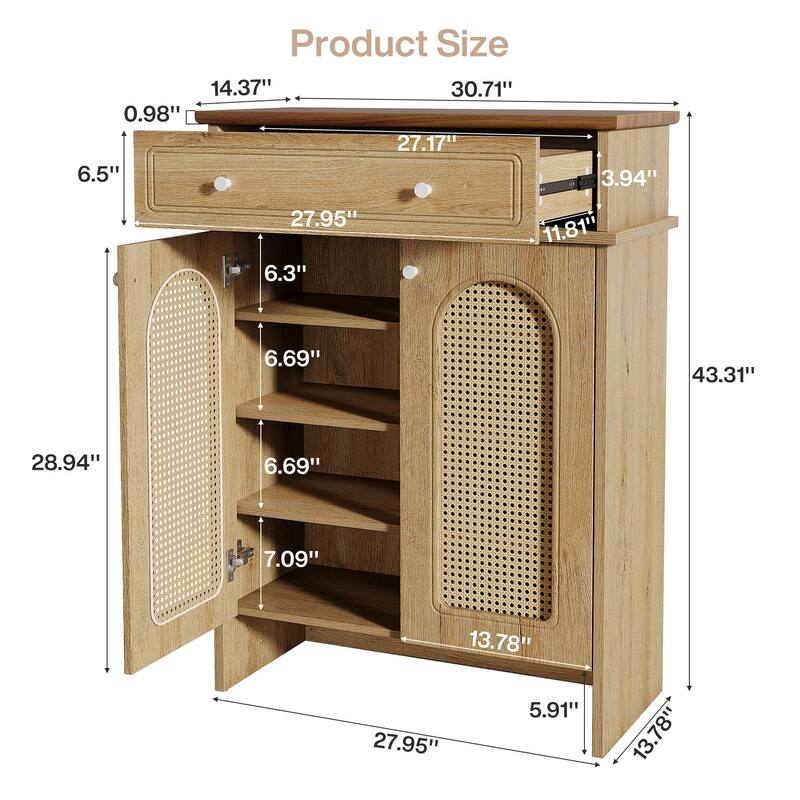 Shoe Cabinet with Doors, 6-Tier Shoe Rack with Drawer, Adjustable Shelves