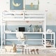 preview thumbnail 3 of 21, Full Size Wood High Loft Bed with Built-in Desk, Ladder Platform, Ladders and Guardrails
