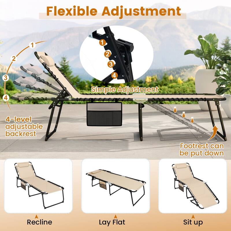Gymax Oversize Folding Chaise Lounge w/ Adjustable Backrest Detachable