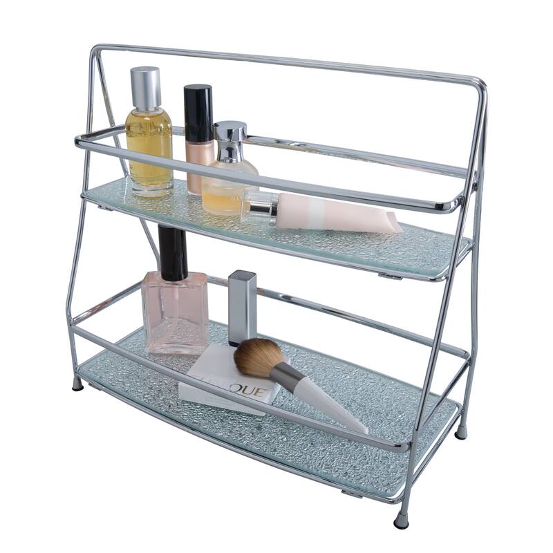 Elle Décor 2 Tier Hammered Mirror Vanity Tray Tower - Chrome - 12.4"x 5"x 11.4"